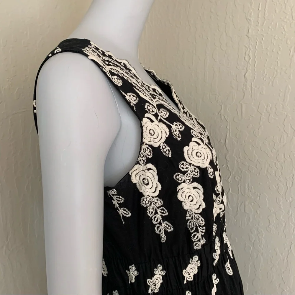 KAREN KANE Embroidered Floral Sleeveless Dress Cotton Black & Creme - Picture 6 of 15